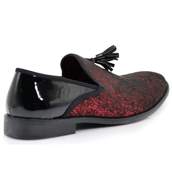 Men's Vintage Velvet Dress Shoes Classic Tuxedo Slip On Loafers Red - Picture 2 of 4